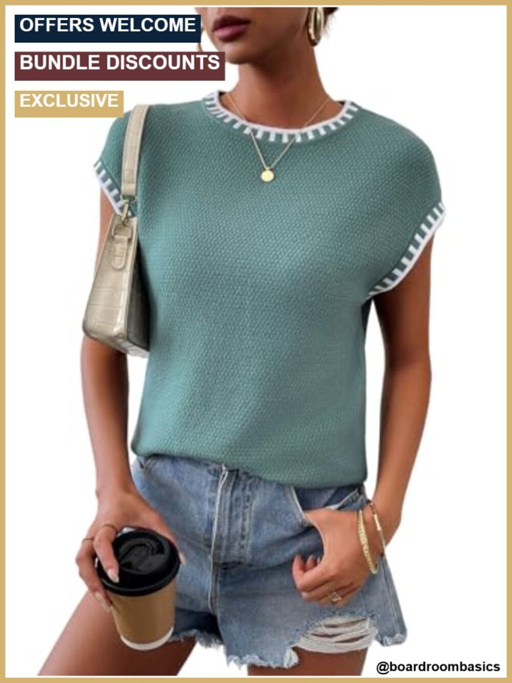 Cap Sleeve Knit Sweater Top Stretchy Lightweight Color Block Vest Women